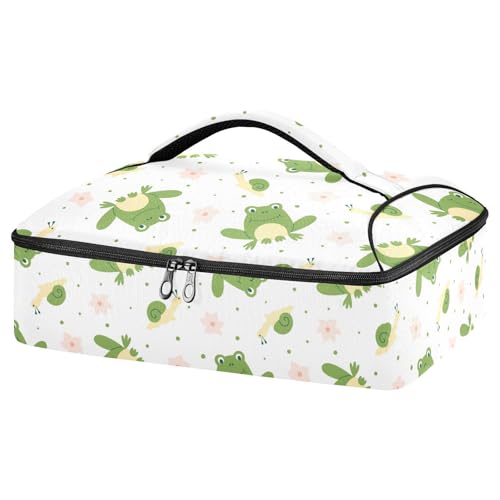 Kcldeci Insulated Thermal Food Carrier Insulated Casserole Carrier for Hot or Cold Food,Frogs with Pink Flowers Insulated Tote Bag for Potluck Cookouts Parties Picnic,Lasagna Lugger