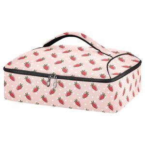 kcldeci insulated thermal food carrier insulated casserole carrier for hot or cold food,strawberry on a pink hearts insulated tote bag for potluck cookouts parties picnic,lasagna lugger