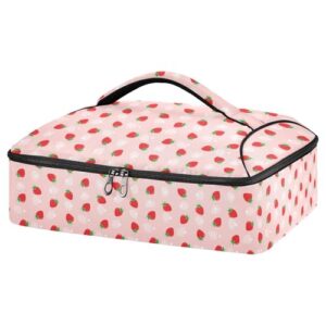 kcldeci insulated thermal food carrier insulated casserole carrier for hot or cold food,fruit pattern on pink background insulated tote bag for potluck cookouts parties picnic,lasagna lugger