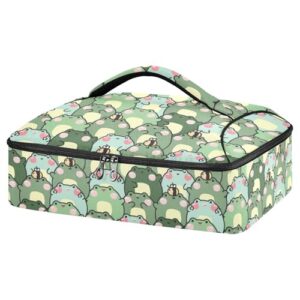 kcldeci insulated thermal food carrier insulated casserole carrier for hot or cold food,cute chubby frog insulated tote bag for potluck cookouts parties picnic,lasagna lugger