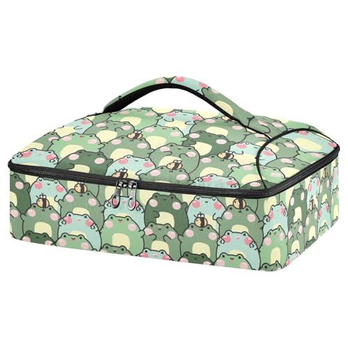 Kcldeci Insulated Thermal Food Carrier Insulated Casserole Carrier for Hot or Cold Food,Cute Chubby Frog Insulated Tote Bag for Potluck Cookouts Parties Picnic,Lasagna Lugger