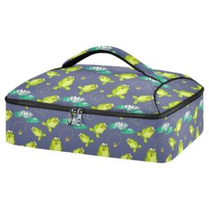 kcldeci insulated thermal food carrier insulated casserole carrier for hot or cold food,frogs pattern insulated tote bag for potluck cookouts parties picnic,lasagna lugger