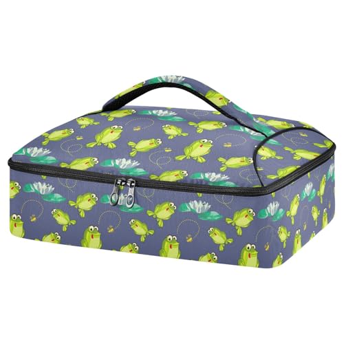 Kcldeci Insulated Thermal Food Carrier Insulated Casserole Carrier for Hot or Cold Food,Frogs Pattern Insulated Tote Bag for Potluck Cookouts Parties Picnic,Lasagna Lugger