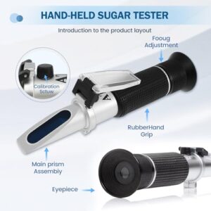 Brix Refractometer with ATC Handheld Honey, Refractometer Accurate Brix Meter Easy to Use Brix Measurement Tool Brix 0 to 32 Portable Refractometer for Beer Wine Making