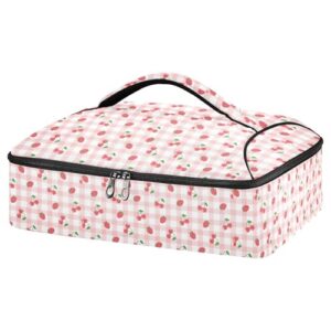 kcldeci insulated thermal food carrier insulated casserole carrier for hot or cold food,cherries and strawberries insulated tote bag for potluck cookouts parties picnic,lasagna lugger