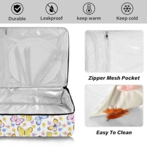 Kcldeci Insulated Thermal Food Carrier Insulated Casserole Carrier for Hot or Cold Food,Butterfly Pattern with Flowers Insulated Tote Bag for Potluck Cookouts Parties Picnic,Lasagna Lugger