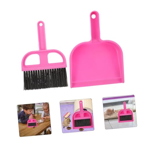 CONGARTENO 1 Set Pet Cleaning Tool Push Broom Brooms Dustpan Hamster Poop Scooper Starter Block Mini Broom Lint Dust Pan and Hand Broom Floor Squeegee Broom Handle Pig Dog Rosy Plastic