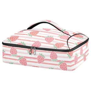 kcldeci insulated thermal food carrier insulated casserole carrier for hot or cold food,tropical strawberry insulated tote bag for potluck cookouts parties picnic,lasagna lugger