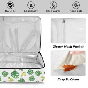 Kcldeci Insulated Thermal Food Carrier Insulated Casserole Carrier for Hot or Cold Food,Green Frogs and Tropical Leaves Insulated Tote Bag for Potluck Cookouts Parties Picnic,Lasagna Lugger