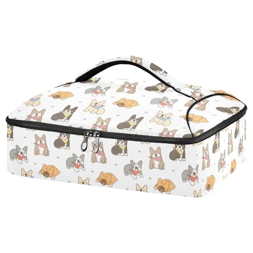 Kcldeci Insulated Thermal Food Carrier Insulated Casserole Carrier for Hot or Cold Food,Cute French Bulldog Insulated Tote Bag for Potluck Cookouts Parties Picnic,Lasagna Lugger