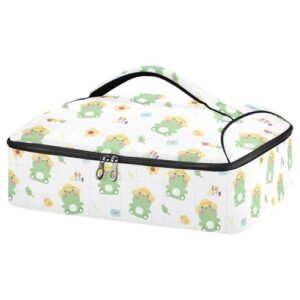 kcldeci insulated thermal food carrier insulated casserole carrier for hot or cold food,cute frog wear hat insulated tote bag for potluck cookouts parties picnic,lasagna lugger