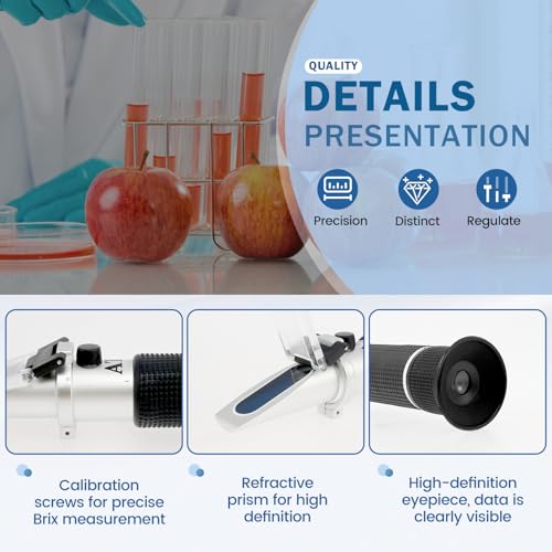 Brix Refractometer with ATC Handheld Honey, Refractometer Accurate Brix Meter Easy to Use Brix Measurement Tool Brix 0 to 32 Portable Refractometer for Beer Wine Making