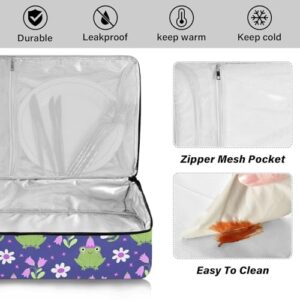 Kcldeci Insulated Thermal Food Carrier Insulated Casserole Carrier for Hot or Cold Food,Frogs with Flowers Bells Daisies Insulated Tote Bag for Potluck Cookouts Parties Picnic,Lasagna Lugger