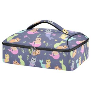 kcldeci insulated thermal food carrier insulated casserole carrier for hot or cold food,cute mermaid cats insulated tote bag for potluck cookouts parties picnic,lasagna lugger