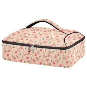 kcldeci insulated thermal food carrier insulated casserole carrier for hot or cold food,roses peonies and butterflies insulated tote bag for potluck cookouts parties picnic,lasagna lugger