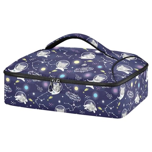 Kcldeci Insulated Thermal Food Carrier Insulated Casserole Carrier for Hot or Cold Food,Kawaii Cute Cat Astronaut Insulated Tote Bag for Potluck Cookouts Parties Picnic,Lasagna Lugger