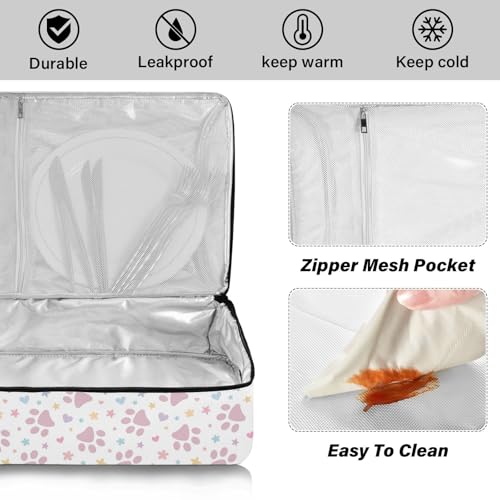 Kcldeci Insulated Thermal Food Carrier Insulated Casserole Carrier for Hot or Cold Food,Cute Paws Insulated Tote Bag for Potluck Cookouts Parties Picnic,Lasagna Lugger