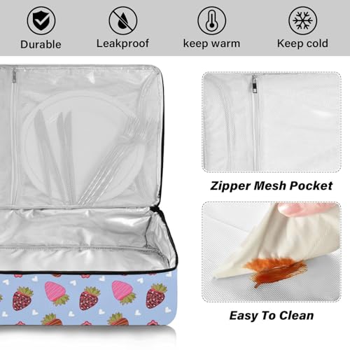 Kcldeci Insulated Thermal Food Carrier Insulated Casserole Carrier for Hot or Cold Food,Valentine's Day Hearts Strawberries Insulated Tote Bag for Potluck Cookouts Parties Picnic,Lasagna Lugger