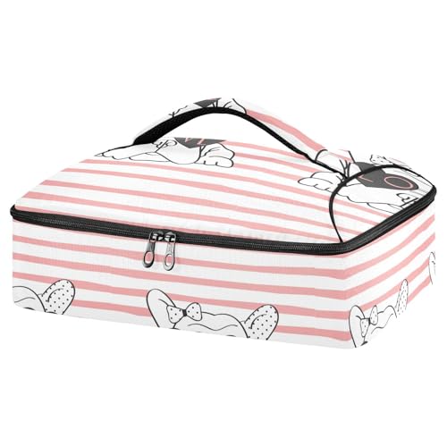 Kcldeci Insulated Thermal Food Carrier Insulated Casserole Carrier for Hot or Cold Food,Cute French Bulldog Love Sunglasses Insulated Tote Bag for Potluck Cookouts Parties Picnic,Lasagna Lugger