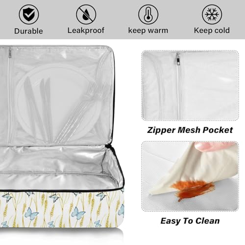 Kcldeci Insulated Thermal Food Carrier Insulated Casserole Carrier for Hot or Cold Food,Watercolor Butterfly Insulated Tote Bag for Potluck Cookouts Parties Picnic,Lasagna Lugger