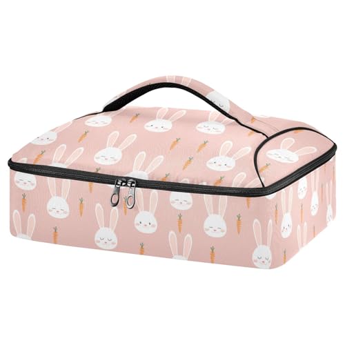 Kcldeci Insulated Thermal Food Carrier Insulated Casserole Carrier for Hot or Cold Food,Rabbit Bunny with Carrot Insulated Tote Bag for Potluck Cookouts Parties Picnic,Lasagna Lugger