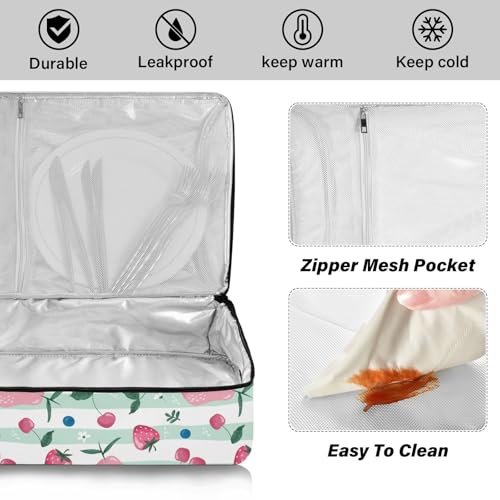 Kcldeci Insulated Thermal Food Carrier Insulated Casserole Carrier for Hot or Cold Food,Fruit Berry and Blossom Insulated Tote Bag for Potluck Cookouts Parties Picnic,Lasagna Lugger