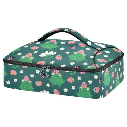 Kcldeci Insulated Thermal Food Carrier Insulated Casserole Carrier for Hot or Cold Food,Frogs with Strawberries Ladybugs Insulated Tote Bag for Potluck Cookouts Parties Picnic,Lasagna Lugger