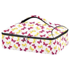 kcldeci insulated thermal food carrier insulated casserole carrier for hot or cold food,yellow pretty butterflies insulated tote bag for potluck cookouts parties picnic,lasagna lugger