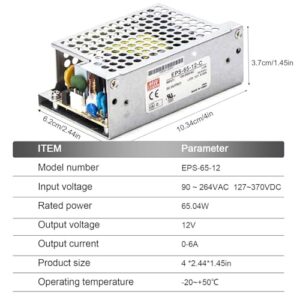 TorqCali EPS-65-12-C 65W Single Output Switching Power Supply 12V 5.42A, 86% Efficiency, Universal AC Input, for Automation, Test & Measurement, and Industrial Applications