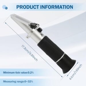 Brix Refractometer with ATC Handheld Honey, Refractometer Accurate Brix Meter Easy to Use Brix Measurement Tool Brix 0 to 32 Portable Refractometer for Beer Wine Making