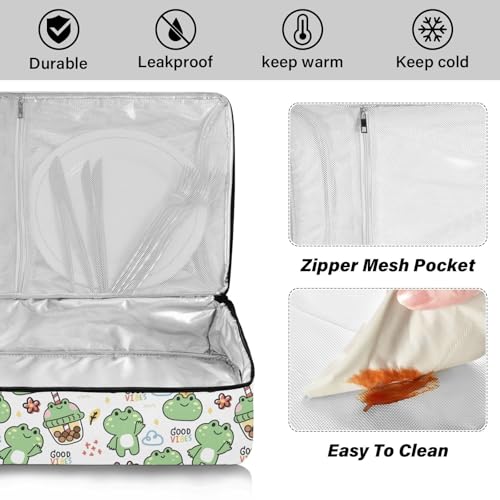 Kcldeci Insulated Thermal Food Carrier Insulated Casserole Carrier for Hot or Cold Food,Cute Frog (2) Insulated Tote Bag for Potluck Cookouts Parties Picnic,Lasagna Lugger