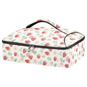 kcldeci insulated thermal food carrier insulated casserole carrier for hot or cold food,strawberry leaves flowers insulated tote bag for potluck cookouts parties picnic,lasagna lugger