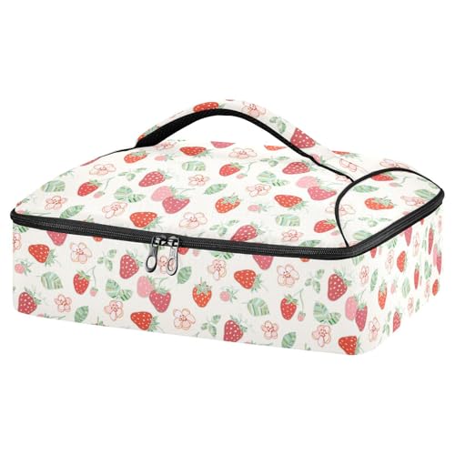 Kcldeci Insulated Thermal Food Carrier Insulated Casserole Carrier for Hot or Cold Food,Strawberry Leaves Flowers Insulated Tote Bag for Potluck Cookouts Parties Picnic,Lasagna Lugger