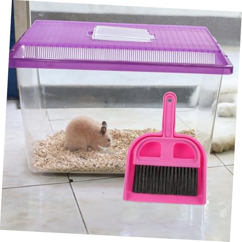 CONGARTENO 1 Set Pet Cleaning Tool Push Broom Brooms Dustpan Hamster Poop Scooper Starter Block Mini Broom Lint Dust Pan and Hand Broom Floor Squeegee Broom Handle Pig Dog Rosy Plastic