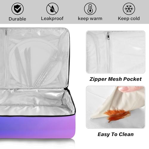 Kcldeci Insulated Thermal Food Carrier Insulated Casserole Carrier for Hot or Cold Food,Bright Eco Gradient Insulated Tote Bag for Potluck Cookouts Parties Picnic,Lasagna Lugger