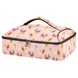 kcldeci insulated thermal food carrier insulated casserole carrier for hot or cold food,chickens roosters and eggs insulated tote bag for potluck cookouts parties picnic,lasagna lugger