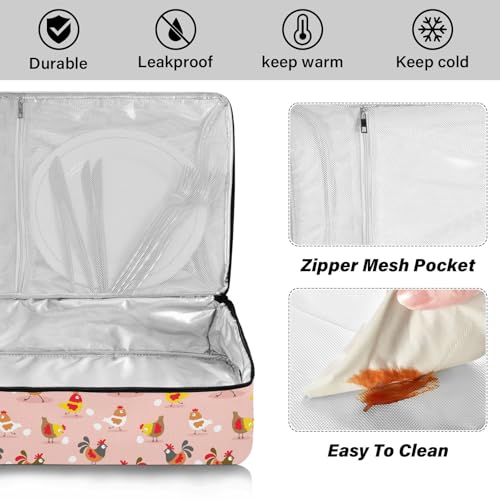 Kcldeci Insulated Thermal Food Carrier Insulated Casserole Carrier for Hot or Cold Food,Chickens Roosters and Eggs Insulated Tote Bag for Potluck Cookouts Parties Picnic,Lasagna Lugger