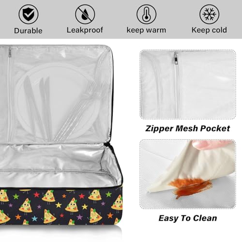 Kcldeci Insulated Thermal Food Carrier Insulated Casserole Carrier for Hot or Cold Food,Pizza Slice Cute Fast Food Insulated Tote Bag for Potluck Cookouts Parties Picnic,Lasagna Lugger