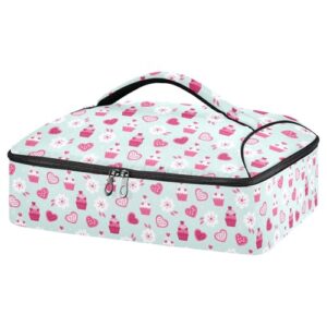 kcldeci insulated thermal food carrier insulated casserole carrier for hot or cold food,valentine with hearts cookies cupcakes insulated tote bag for potluck cookouts parties picnic,lasagna lugger