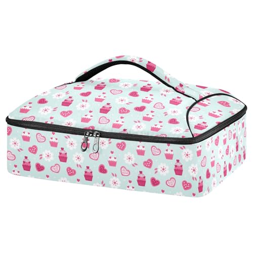 Kcldeci Insulated Thermal Food Carrier Insulated Casserole Carrier for Hot or Cold Food,Valentine with Hearts Cookies Cupcakes Insulated Tote Bag for Potluck Cookouts Parties Picnic,Lasagna Lugger