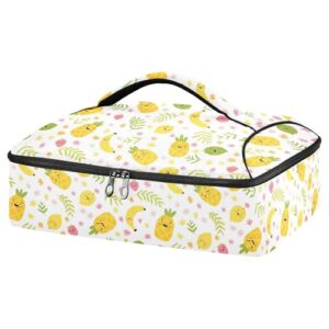 kcldeci insulated thermal food carrier insulated casserole carrier for hot or cold food,pineapple lemon strawberry insulated tote bag for potluck cookouts parties picnic,lasagna lugger