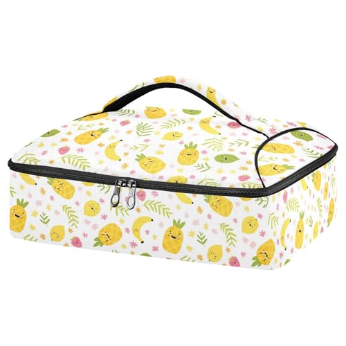 Kcldeci Insulated Thermal Food Carrier Insulated Casserole Carrier for Hot or Cold Food,Pineapple Lemon Strawberry Insulated Tote Bag for Potluck Cookouts Parties Picnic,Lasagna Lugger