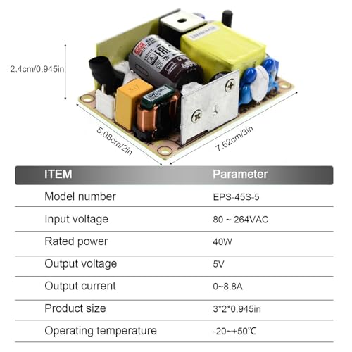 TorqCali EPS-45S-5 45W Single Output Switching Power Supply 5V 8A Constant Voltage, 83% Efficiency, Universal Input 80-264VAC, Industrial Grade, for Automation Equipment and Industrial Applications