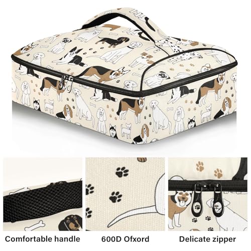 Kcldeci Insulated Thermal Food Carrier Insulated Casserole Carrier for Hot or Cold Food,Cute Doodle Dogs Insulated Tote Bag for Potluck Cookouts Parties Picnic,Lasagna Lugger