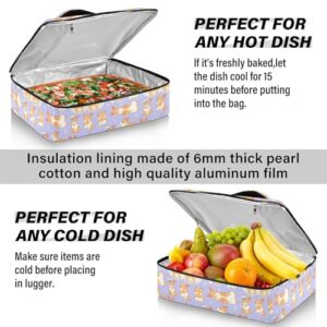 Kcldeci Insulated Thermal Food Carrier Insulated Casserole Carrier for Hot or Cold Food,Dogs Corgi Cartoon Insulated Tote Bag for Potluck Cookouts Parties Picnic,Lasagna Lugger