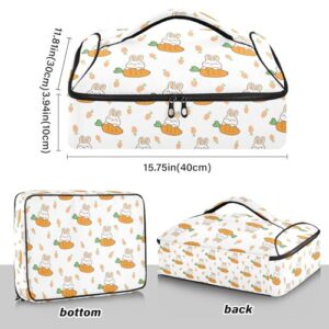 Kcldeci Insulated Thermal Food Carrier Insulated Casserole Carrier for Hot or Cold Food,Cartoon Rabbit and Carrot Insulated Tote Bag for Potluck Cookouts Parties Picnic,Lasagna Lugger