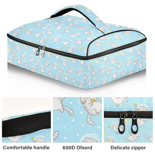 Kcldeci Insulated Thermal Food Carrier Insulated Casserole Carrier for Hot or Cold Food,Cute Scottish Cats Astronauts Insulated Tote Bag for Potluck Cookouts Parties Picnic,Lasagna Lugger