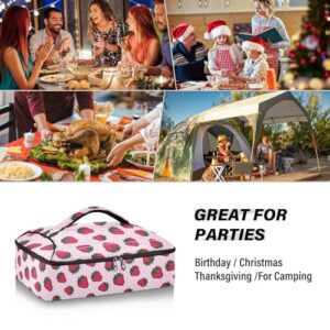 Kcldeci Insulated Thermal Food Carrier Insulated Casserole Carrier for Hot or Cold Food,Red Strawberries with Dot Polka Insulated Tote Bag for Potluck Cookouts Parties Picnic,Lasagna Lugger