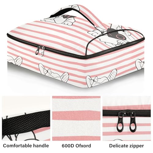 Kcldeci Insulated Thermal Food Carrier Insulated Casserole Carrier for Hot or Cold Food,Cute French Bulldog Love Sunglasses Insulated Tote Bag for Potluck Cookouts Parties Picnic,Lasagna Lugger