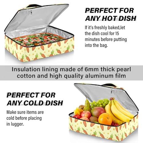 Kcldeci Insulated Thermal Food Carrier Insulated Casserole Carrier for Hot or Cold Food,Yellow Insulated Tote Bag for Potluck Cookouts Parties Picnic,Lasagna Lugger